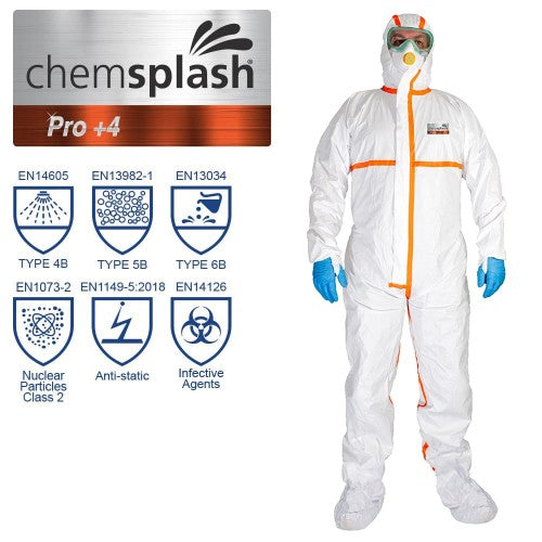 Chemsplash Pro +4 Max 65gsm Coverall with Feet Type 4B/5B/6B - Style No. 2599