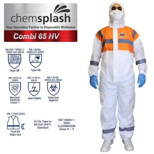Chemsplash Combi 65 HV Coverall - Type 5B/6B - White/Orange - Style No. 2794