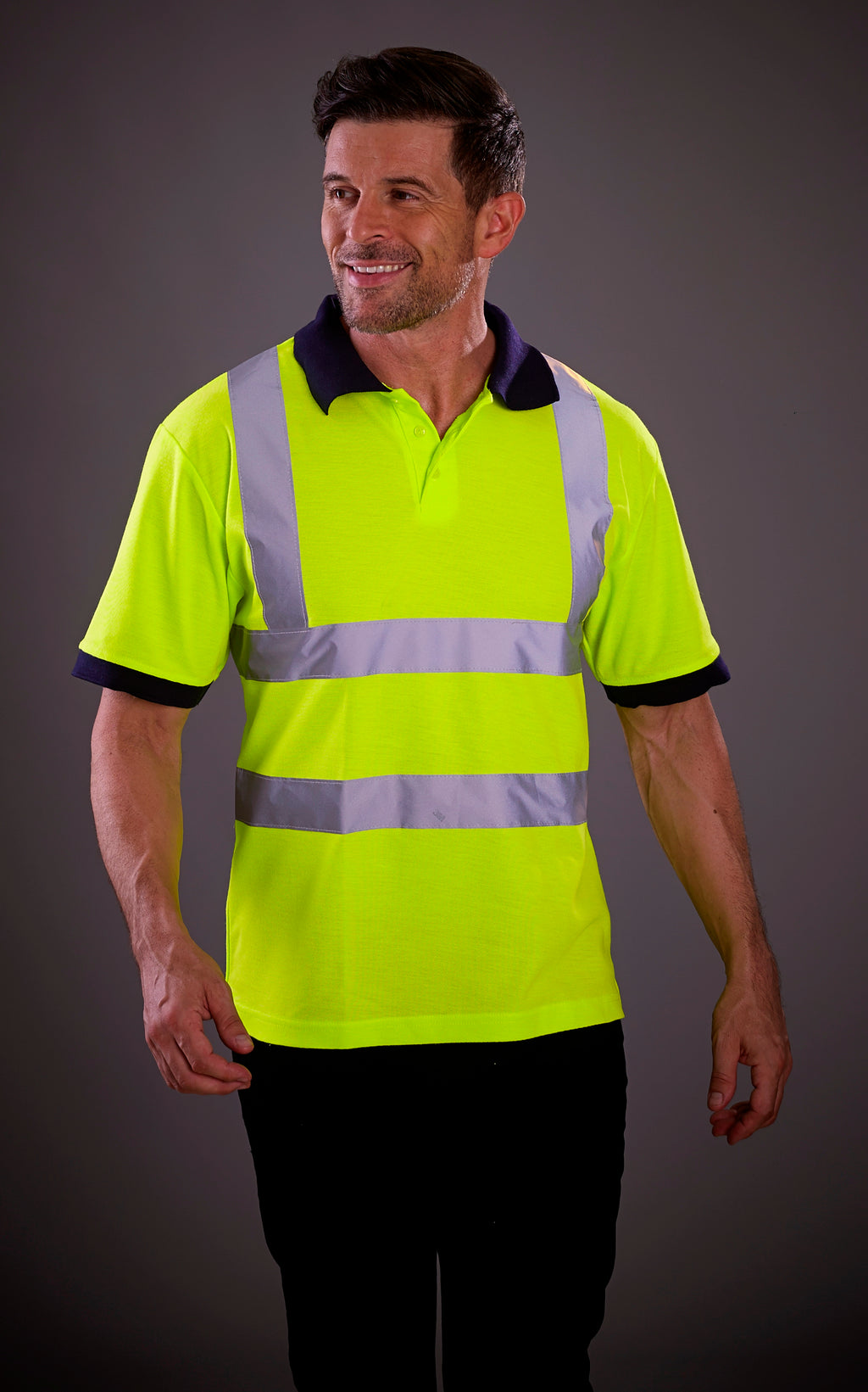 Yoko Hi-Vis Polo Shirt - Professional Black with Reflective Stripes