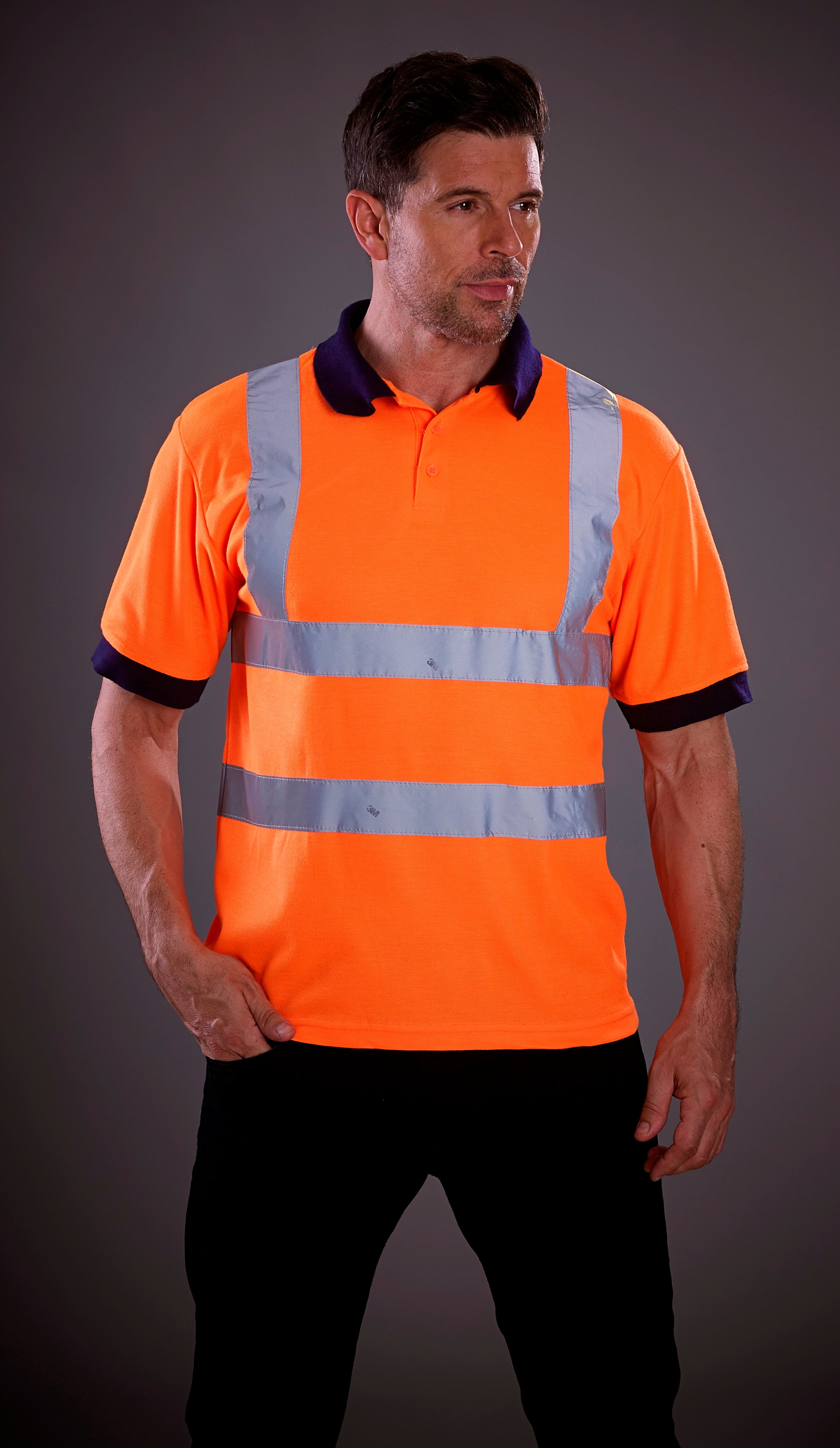 Yoko Hi-Vis Polo Shirt - Professional Black with Reflective Stripes