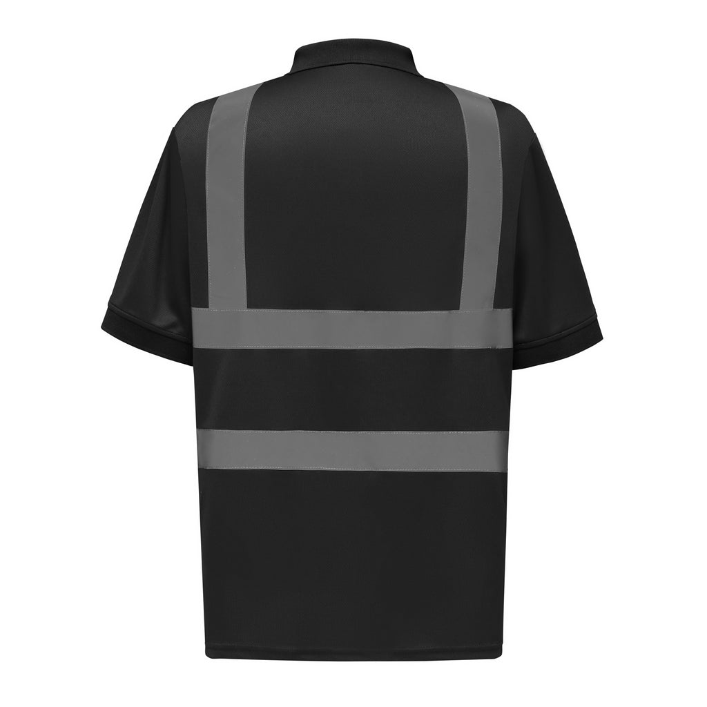 Yoko Hi-Vis Polo Shirt - Professional Black with Reflective Stripes