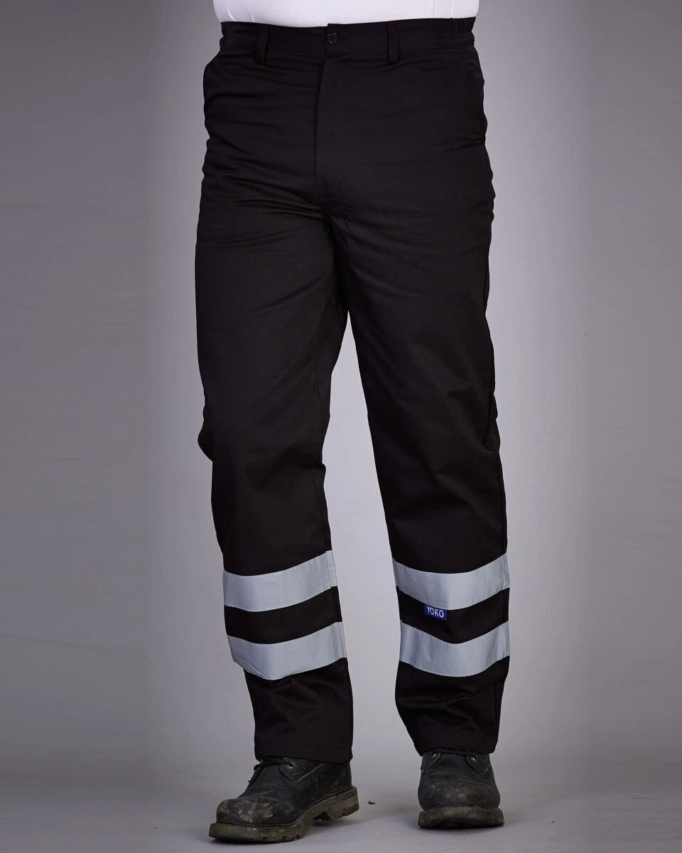 Hi-Vis Polycotton Work Trousers - Reflective Tape Safety Pants