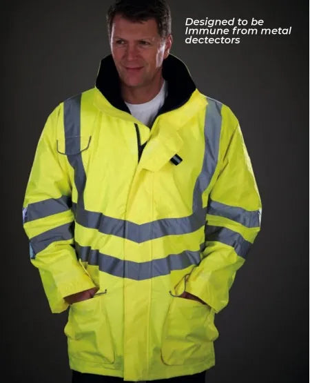 Metal-Free Hi-Vis Motorway Jacket - Security Scanner Safe Chevron | Yoko Zebra